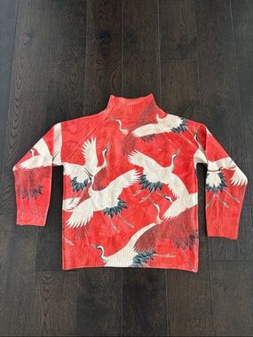 Crane Print Turtleneck Sweater